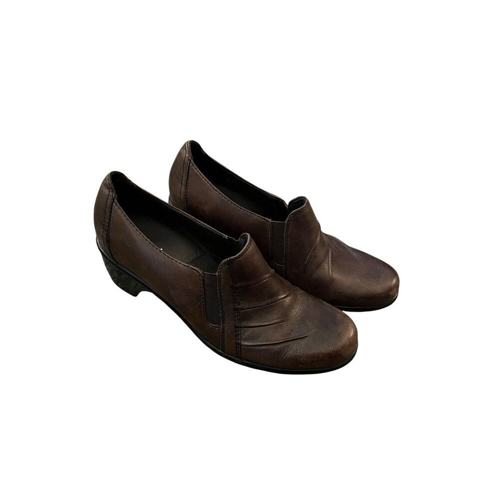 Clarks Partridge Slip On Low Heel Loafers Leather Brown 6M